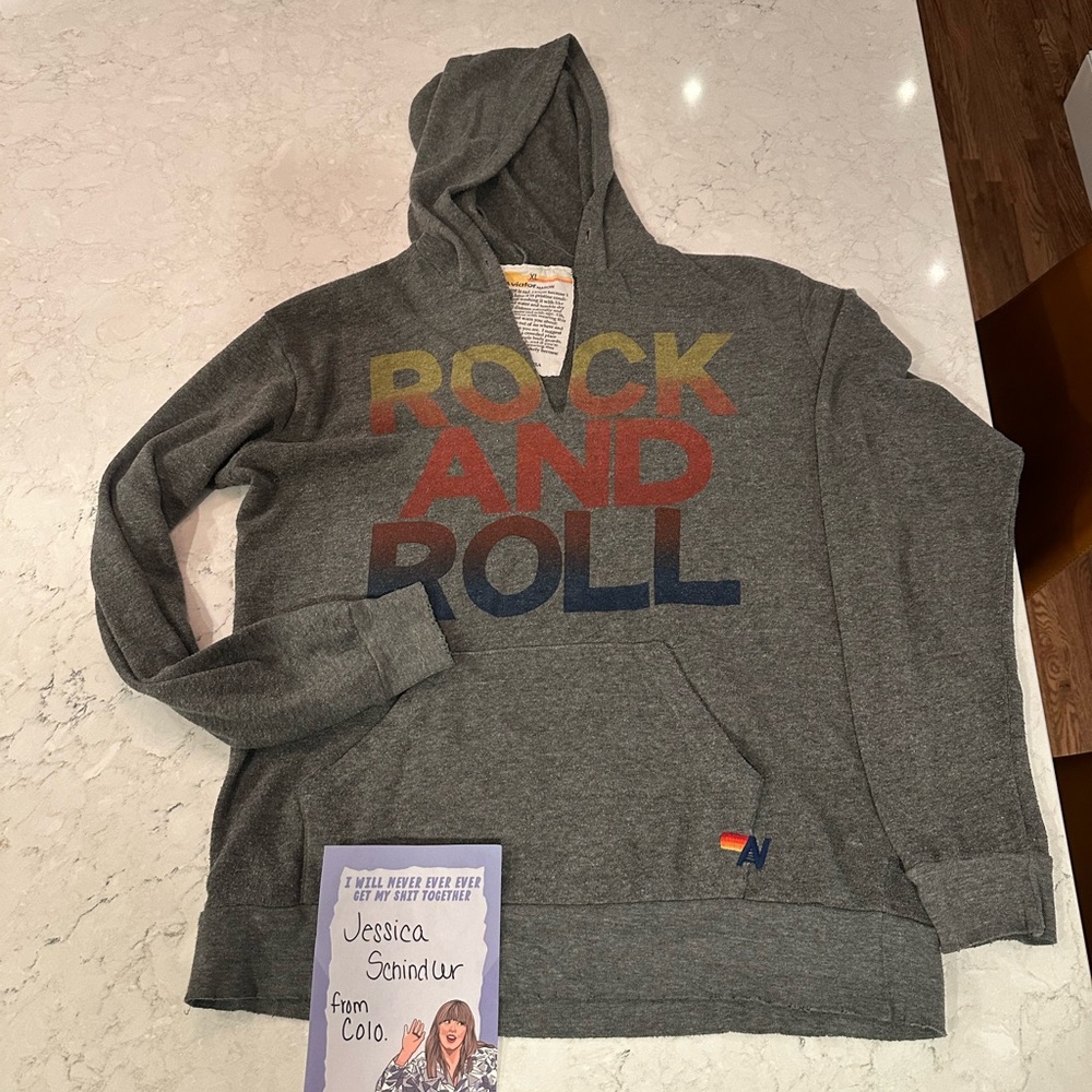 RARE Vintage Aviator Nation Rock And Roll Graphic Pullover Hoodie Grey Unisex XL